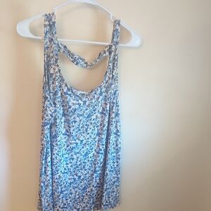 Pulse Blue and White Floral Twist-Back Tank Top